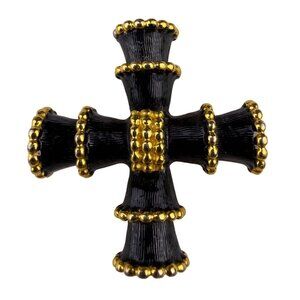 Kenneth Jay Lane Womens Black & Gold Tone Brooch Cross Style Pin